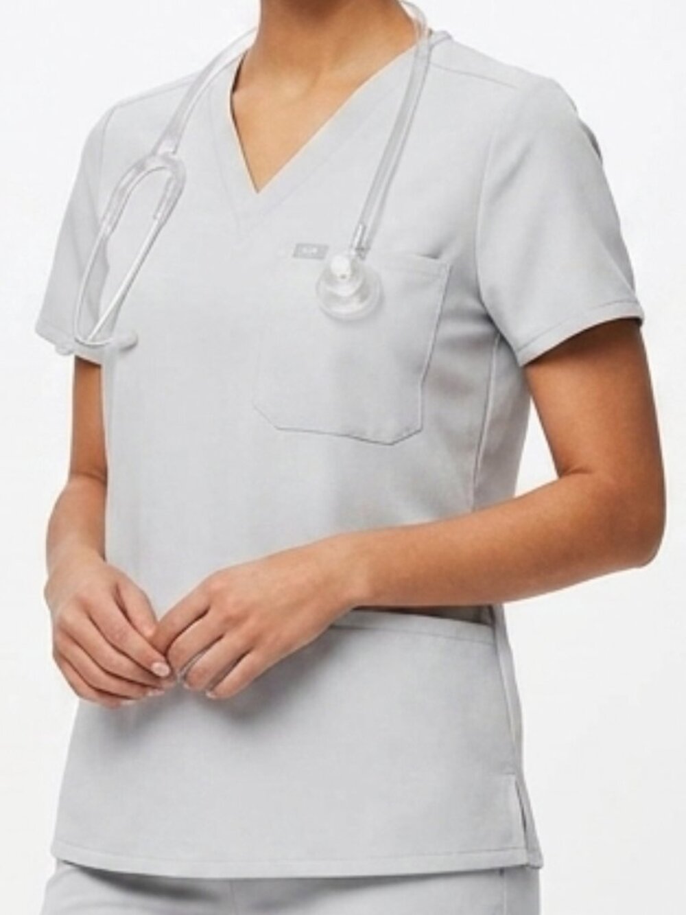 FIGS Catarina Technical Collection V Neck Gray Scrub Top Small